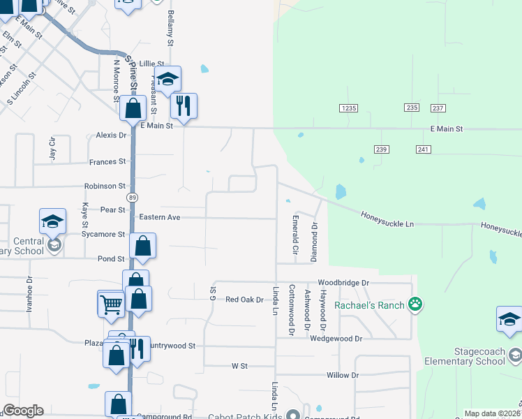 map of restaurants, bars, coffee shops, grocery stores, and more near 1200 Eastern Avenue in Cabot