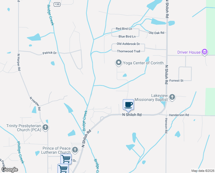map of restaurants, bars, coffee shops, grocery stores, and more near 3501 Battlefield Cove in Corinth