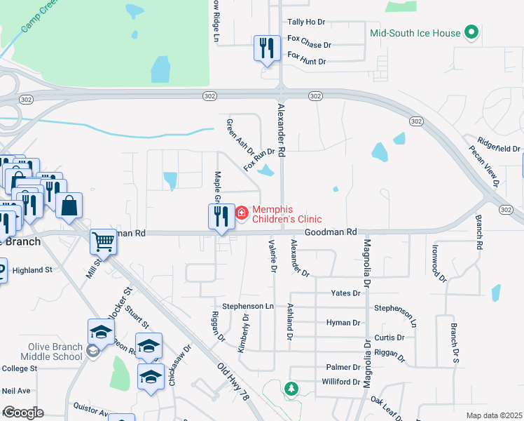 map of restaurants, bars, coffee shops, grocery stores, and more near 7068 Crape Myrtle Drive in Olive Branch