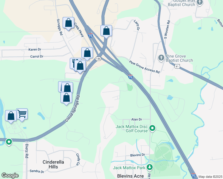 map of restaurants, bars, coffee shops, grocery stores, and more near 200 South Massengale Road in Ringgold