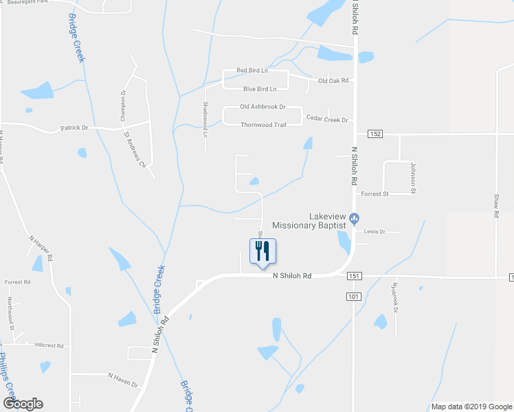 map of restaurants, bars, coffee shops, grocery stores, and more near 3501 Shiloh Ridge Road in Corinth