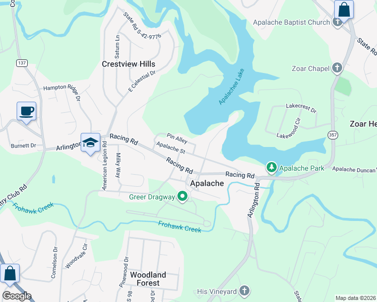 map of restaurants, bars, coffee shops, grocery stores, and more near 1228 Apalache Street in Greer