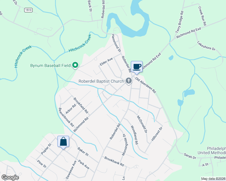 map of restaurants, bars, coffee shops, grocery stores, and more near 1115 Richmond Road in Rockingham