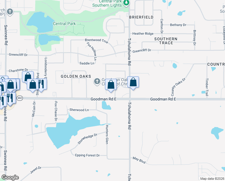 map of restaurants, bars, coffee shops, grocery stores, and more near 7070 Pecan Lane North in Southaven