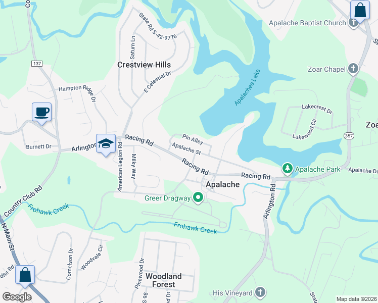 map of restaurants, bars, coffee shops, grocery stores, and more near 1315 Apalache Street in Greer
