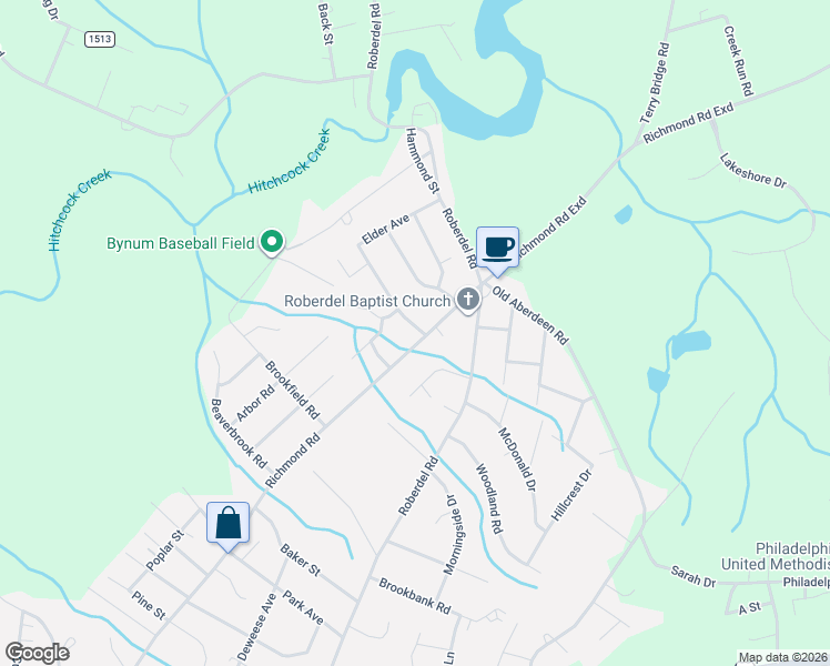 map of restaurants, bars, coffee shops, grocery stores, and more near 1115 Richmond Road in Rockingham