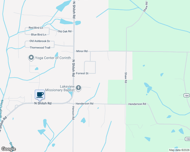 map of restaurants, bars, coffee shops, grocery stores, and more near 4102-4112 Forrest Road in Corinth