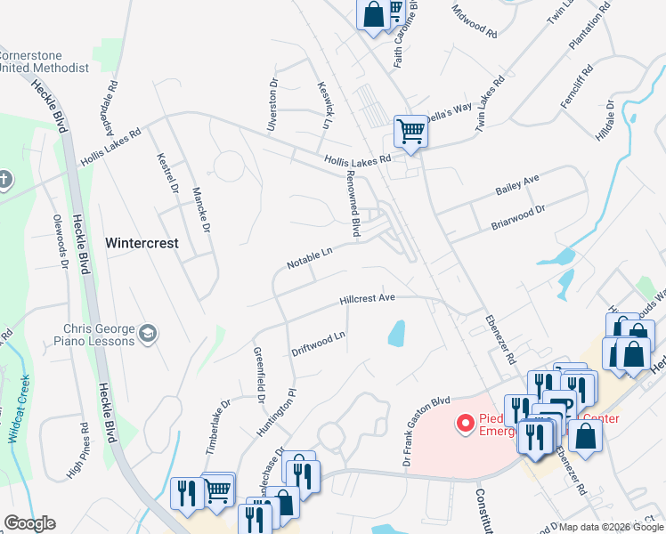 map of restaurants, bars, coffee shops, grocery stores, and more near 258 Memory Lane in Rock Hill