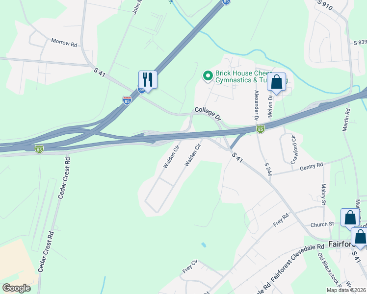 map of restaurants, bars, coffee shops, grocery stores, and more near 196 Walden Circle in Spartanburg