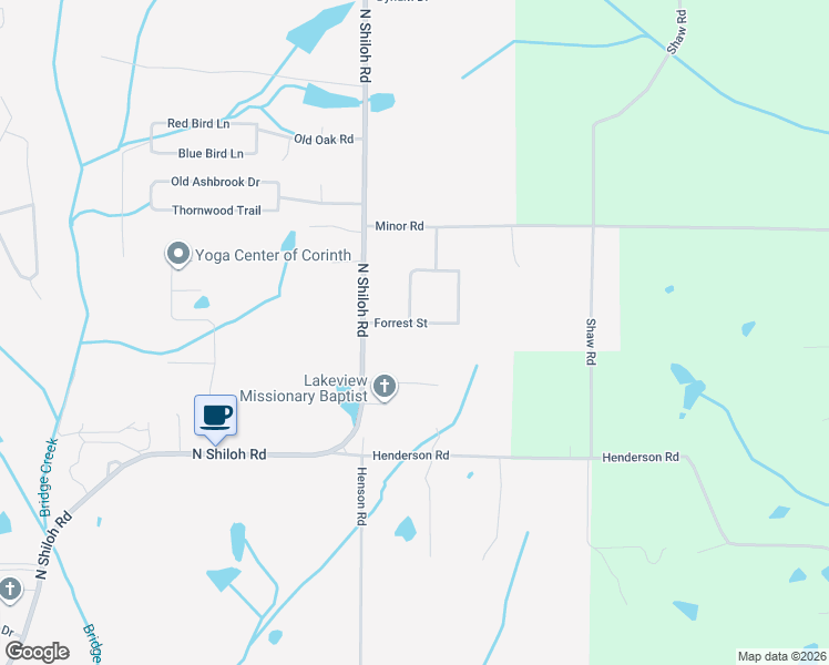 map of restaurants, bars, coffee shops, grocery stores, and more near 4102 Forrest Street in Corinth