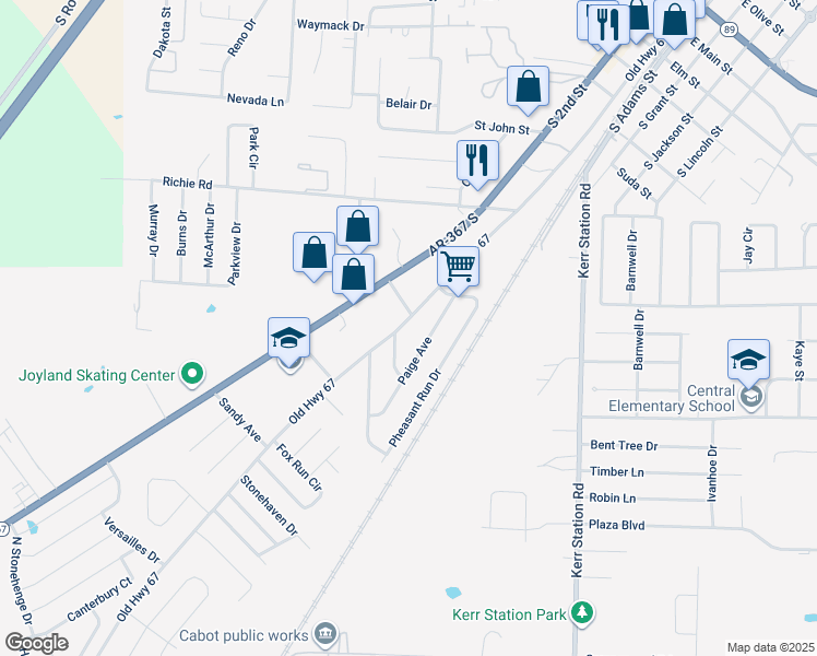 map of restaurants, bars, coffee shops, grocery stores, and more near 1217 South 1st Street in Cabot