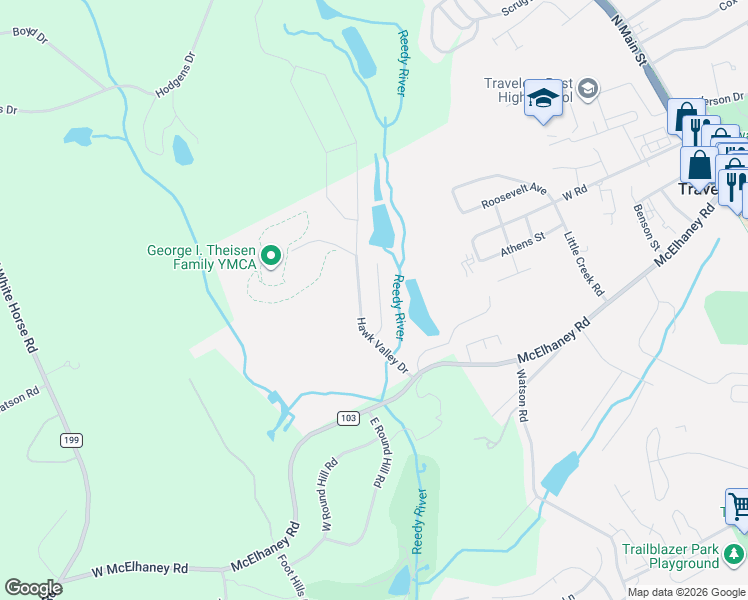 map of restaurants, bars, coffee shops, grocery stores, and more near 18 Macle Court in Travelers Rest