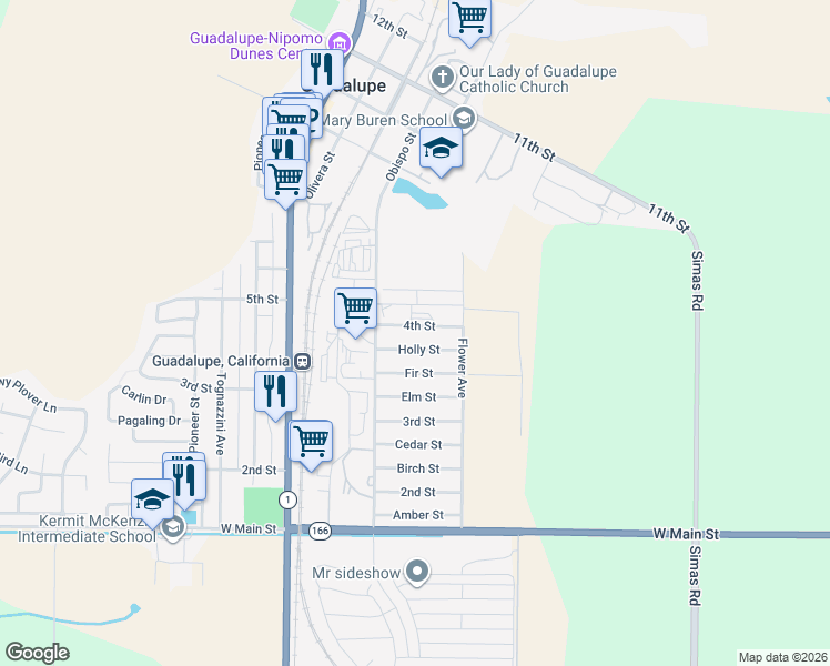 map of restaurants, bars, coffee shops, grocery stores, and more near 4454 4th Street in Guadalupe