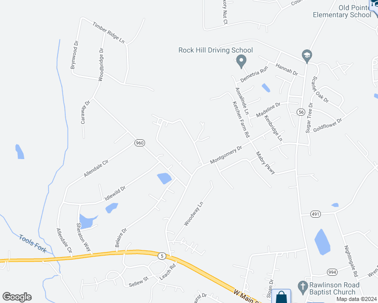 map of restaurants, bars, coffee shops, grocery stores, and more near 3119 Cedarvale Road in Rock Hill
