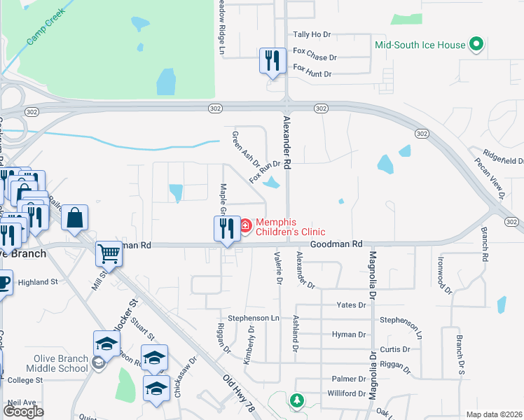 map of restaurants, bars, coffee shops, grocery stores, and more near 7097 Crape Myrtle Drive in Olive Branch