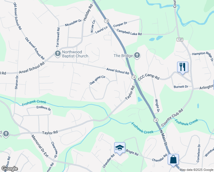 map of restaurants, bars, coffee shops, grocery stores, and more near 108 Oak Wind Circle in Greer
