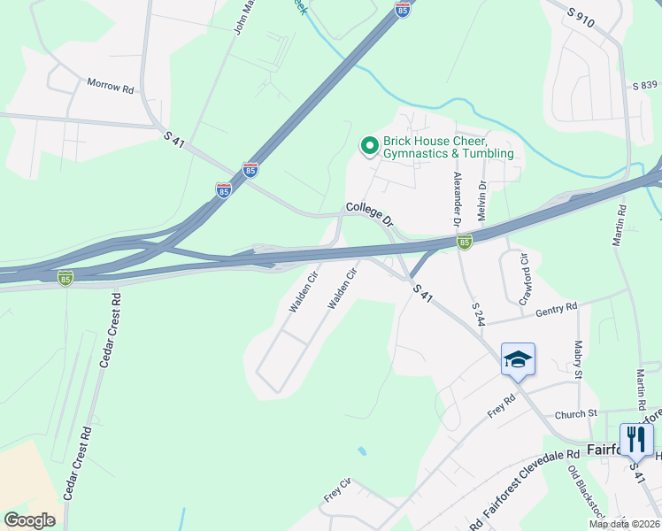 map of restaurants, bars, coffee shops, grocery stores, and more near 196 Walden Circle in Spartanburg