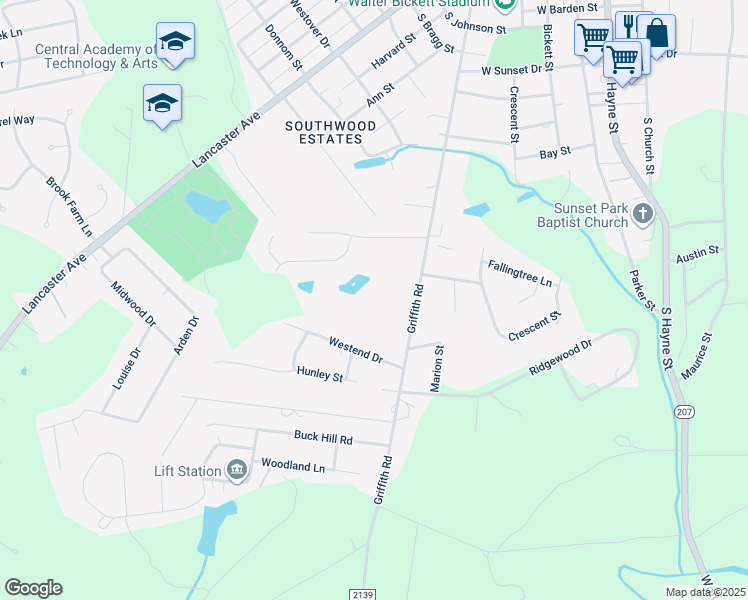 map of restaurants, bars, coffee shops, grocery stores, and more near 1416 Griffith Road in Monroe
