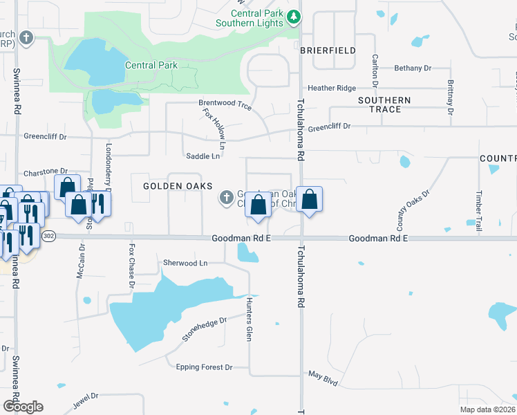 map of restaurants, bars, coffee shops, grocery stores, and more near 7070 Pecan Lane North in Southaven