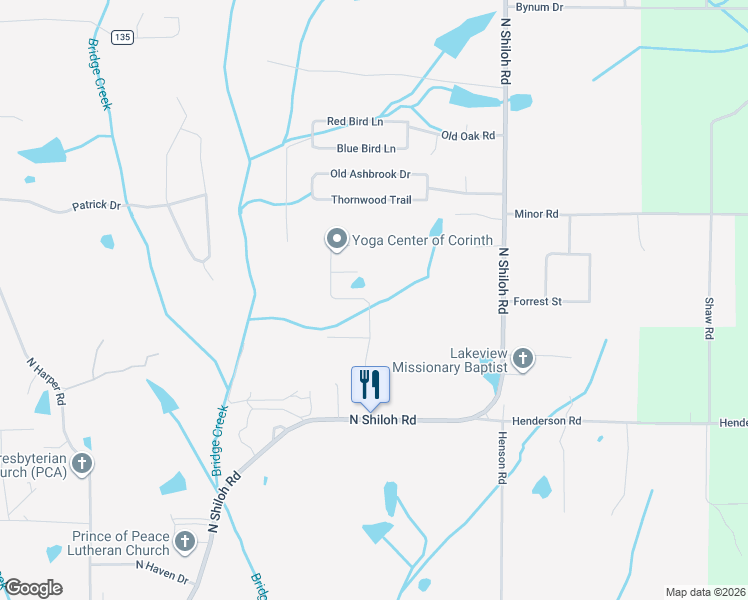 map of restaurants, bars, coffee shops, grocery stores, and more near 3501 Shiloh Ridge Road in Corinth