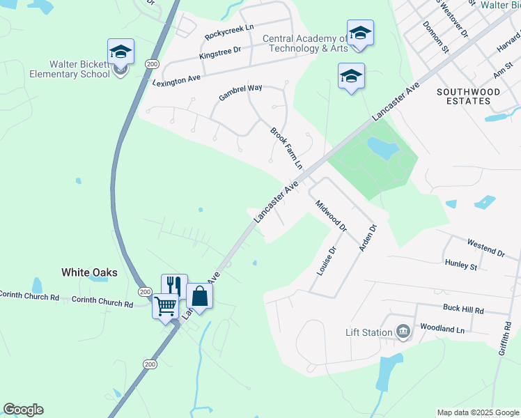 map of restaurants, bars, coffee shops, grocery stores, and more near 2108 Lancaster Avenue in Monroe