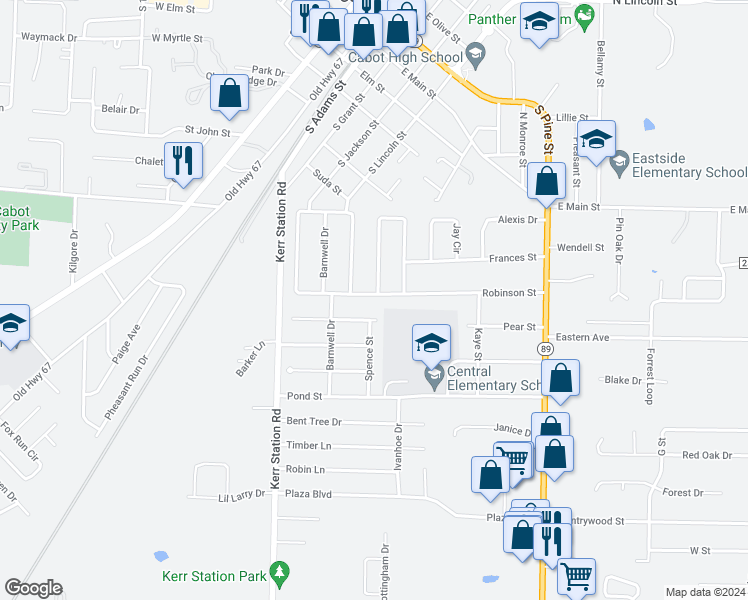 map of restaurants, bars, coffee shops, grocery stores, and more near 61 Robinson Street in Cabot