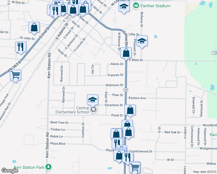 map of restaurants, bars, coffee shops, grocery stores, and more near 25 Robinson Street in Cabot