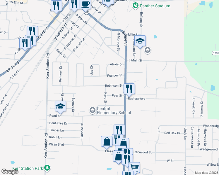 map of restaurants, bars, coffee shops, grocery stores, and more near 20 Pear Street in Cabot