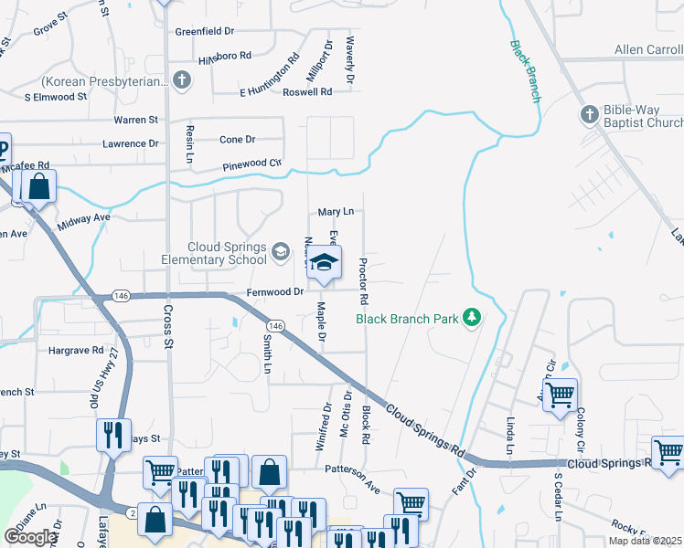 map of restaurants, bars, coffee shops, grocery stores, and more near 86 Evelyn Drive in Rossville