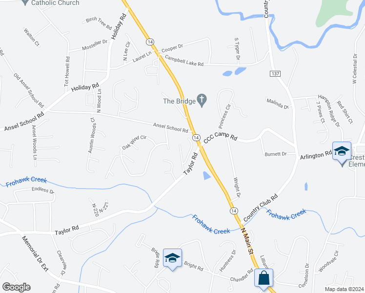 map of restaurants, bars, coffee shops, grocery stores, and more near 108 Ashby Cross Court in Greer