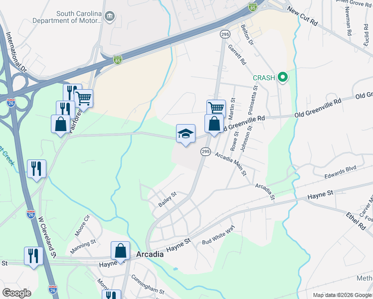 map of restaurants, bars, coffee shops, grocery stores, and more near 750 Old Greenville Road in Spartanburg