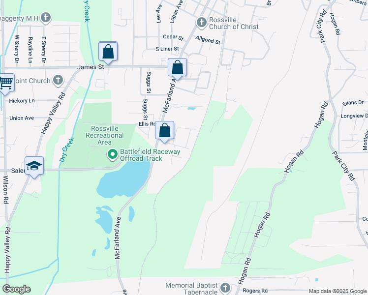 map of restaurants, bars, coffee shops, grocery stores, and more near 106 2nd Street in Rossville