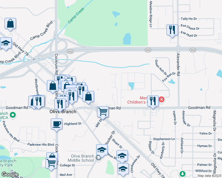 map of restaurants, bars, coffee shops, grocery stores, and more near 9453 Wickfield Cove in Olive Branch