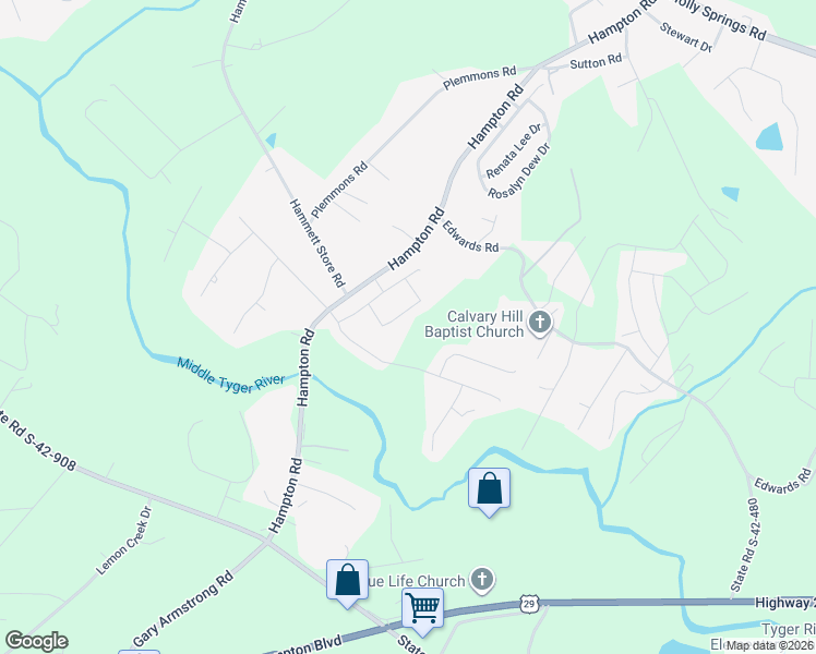 map of restaurants, bars, coffee shops, grocery stores, and more near 150 Hampton Road in Lyman