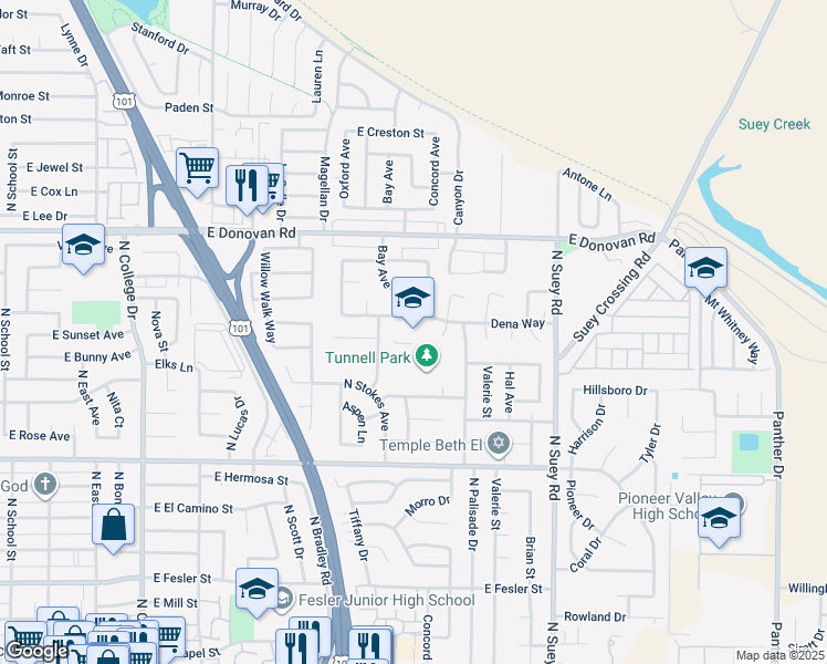 map of restaurants, bars, coffee shops, grocery stores, and more near 1248 Dena Way in Santa Maria