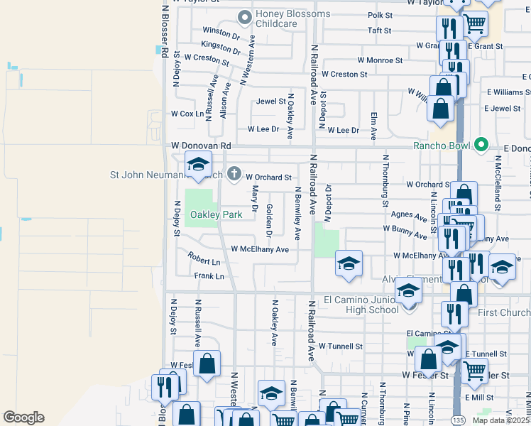 map of restaurants, bars, coffee shops, grocery stores, and more near 1204 Golden Drive in Santa Maria