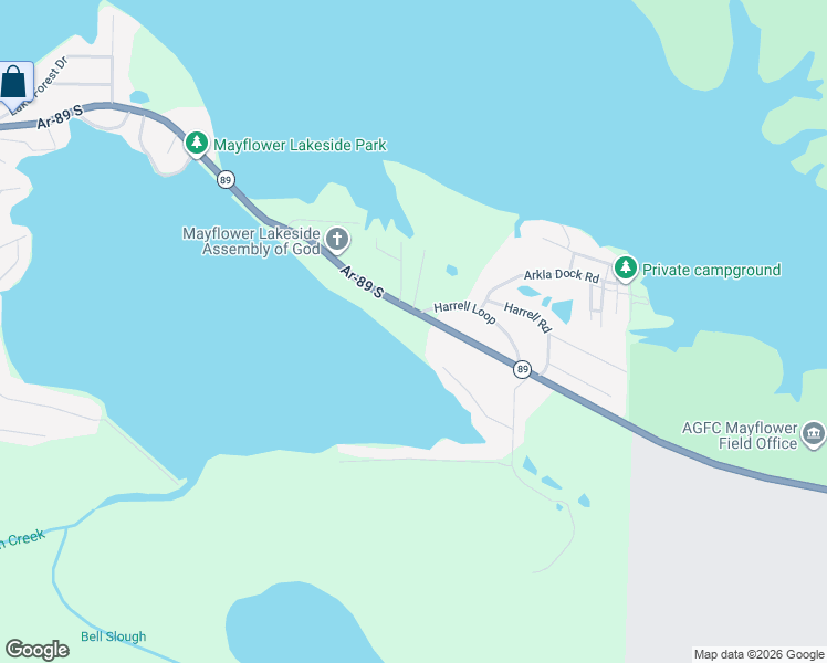 map of restaurants, bars, coffee shops, grocery stores, and more near 128B Arkansas 89 in Mayflower