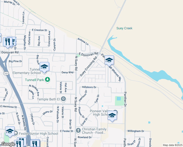 map of restaurants, bars, coffee shops, grocery stores, and more near 1605 Via Tropico in Santa Maria