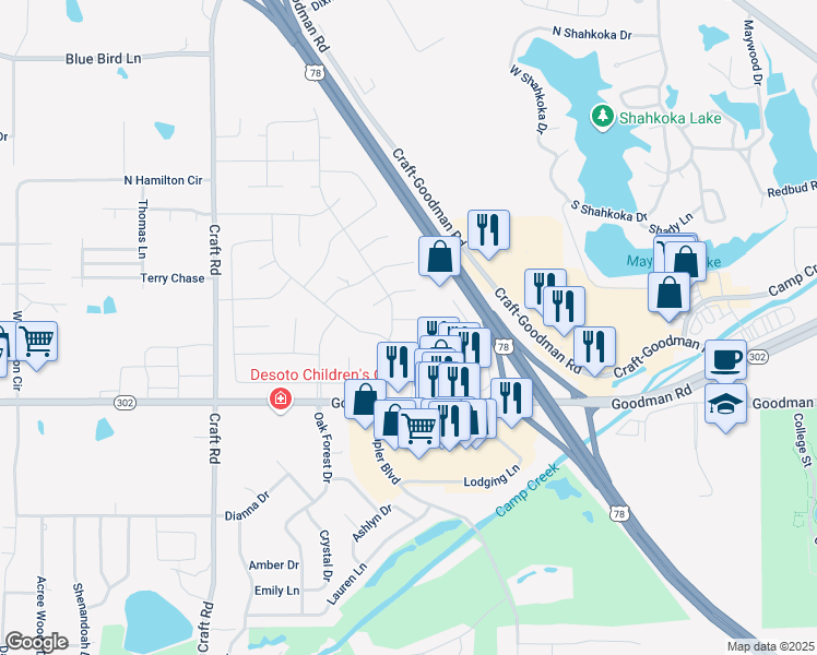 map of restaurants, bars, coffee shops, grocery stores, and more near 7429 Eastover Cove in Olive Branch