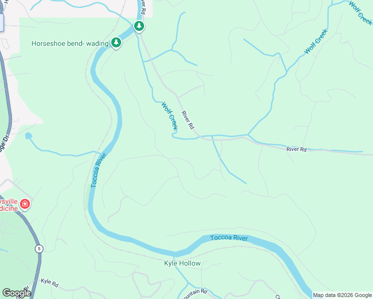 map of restaurants, bars, coffee shops, grocery stores, and more near 1750 River Road in Mineral Bluff