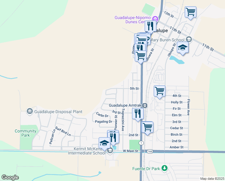 map of restaurants, bars, coffee shops, grocery stores, and more near 4699 5th Street in Guadalupe