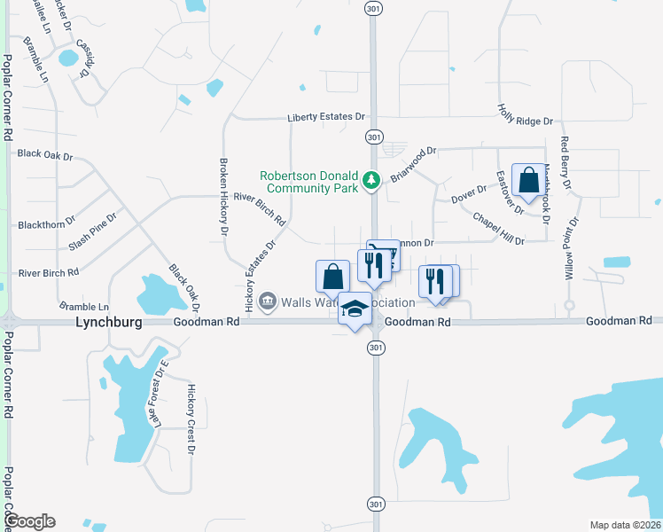 map of restaurants, bars, coffee shops, grocery stores, and more near 7631 Wills Way Circle East in Walls