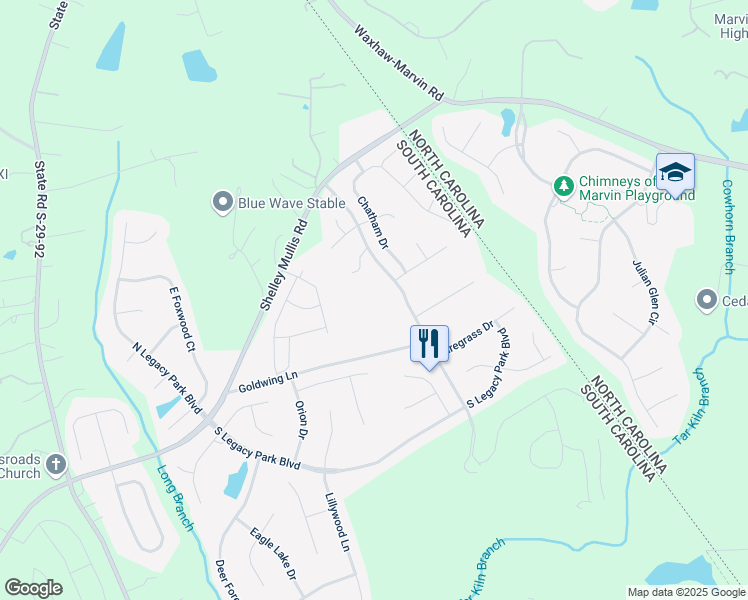 map of restaurants, bars, coffee shops, grocery stores, and more near 8521 Vance Baker Road in Fort Mill