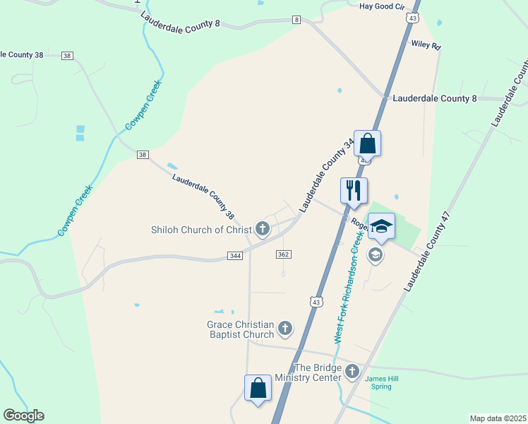 map of restaurants, bars, coffee shops, grocery stores, and more near 2775 County Road 344 in Florence