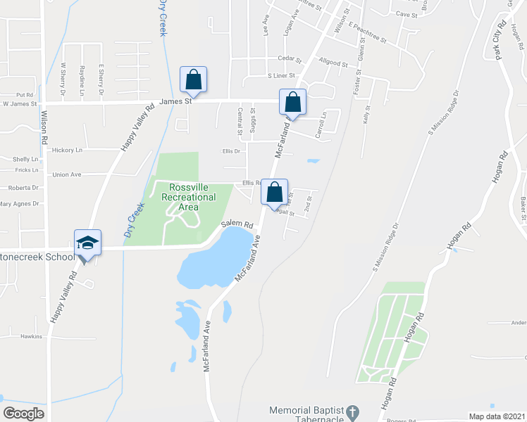 map of restaurants, bars, coffee shops, grocery stores, and more near 1601 McFarland Avenue in Rossville