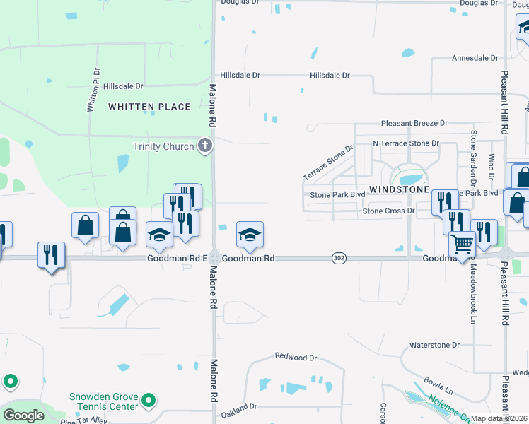 map of restaurants, bars, coffee shops, grocery stores, and more near 4341 Faye Drive in Olive Branch