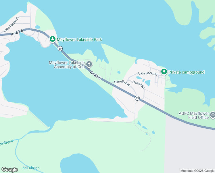 map of restaurants, bars, coffee shops, grocery stores, and more near 128B Arkansas 89 in Mayflower
