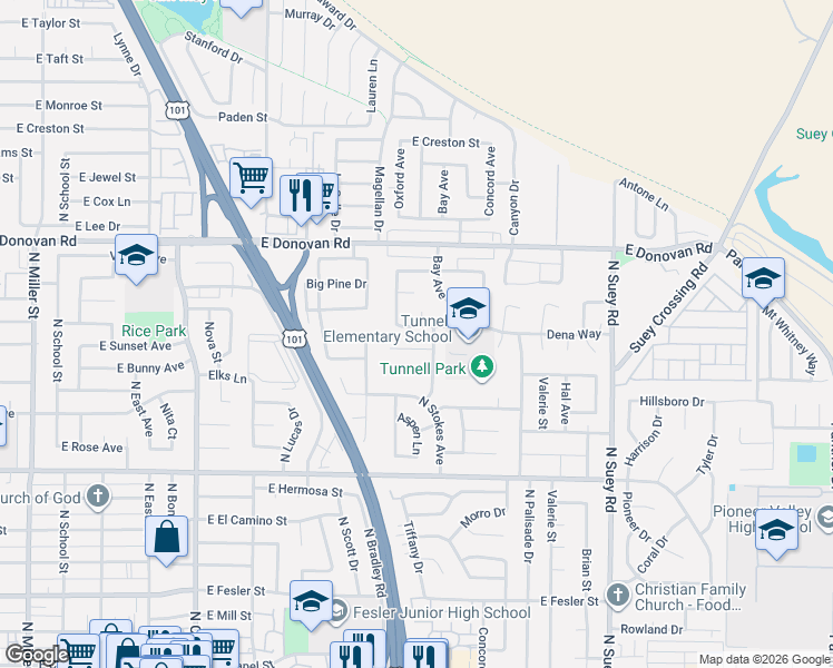 map of restaurants, bars, coffee shops, grocery stores, and more near 1322 Oxford Avenue in Santa Maria