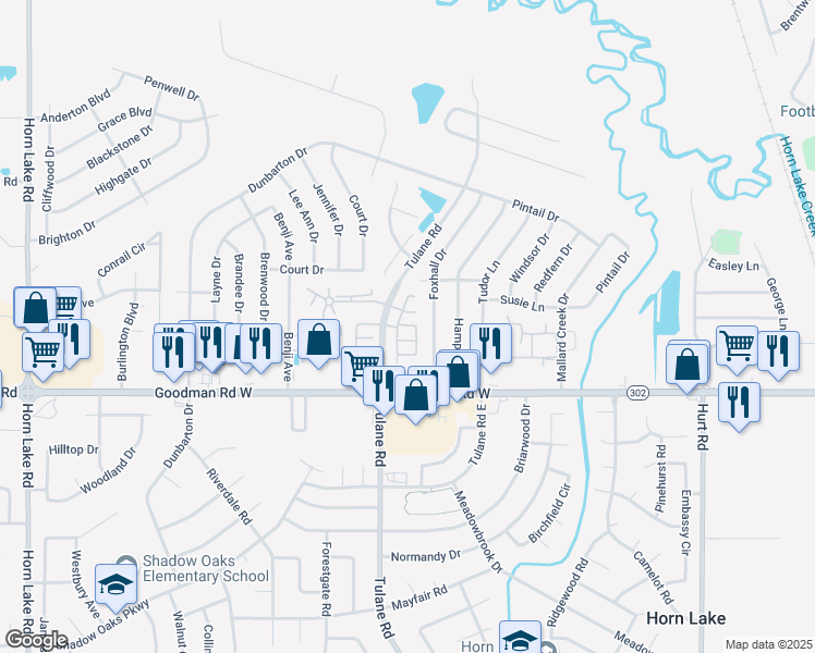 map of restaurants, bars, coffee shops, grocery stores, and more near 7100 Tulane Road in Horn Lake