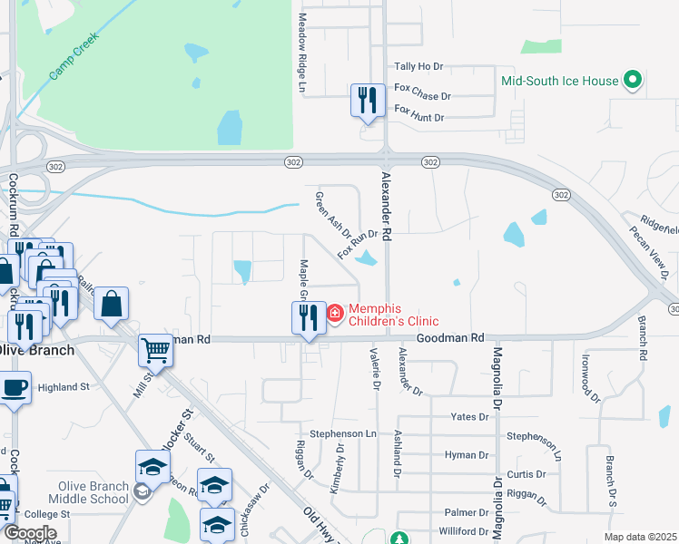 map of restaurants, bars, coffee shops, grocery stores, and more near 7185 Crape Myrtle Drive in Olive Branch